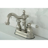 Heritage Two-Handle 3-Hole Deck Mount 4" Centerset Bathroom Faucet with Plastic Pop-Up