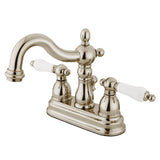 Heritage Two-Handle 3-Hole Deck Mount 4" Centerset Bathroom Faucet with Plastic Pop-Up