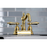 Heritage Two-Handle 3-Hole Deck Mount 4" Centerset Bathroom Faucet with Plastic Pop-Up