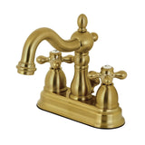 Heritage Two-Handle 3-Hole Deck Mount 4" Centerset Bathroom Faucet with Plastic Pop-Up