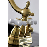 Heritage Two-Handle 3-Hole Deck Mount 4" Centerset Bathroom Faucet with Plastic Pop-Up