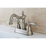 Heritage Two-Handle 3-Hole Deck Mount 4" Centerset Bathroom Faucet with Plastic Pop-Up