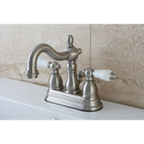 Heritage Two-Handle 3-Hole Deck Mount 4" Centerset Bathroom Faucet with Plastic Pop-Up