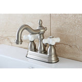 Heritage Two-Handle 3-Hole Deck Mount 4" Centerset Bathroom Faucet with Plastic Pop-Up