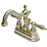 Heritage Two-Handle 3-Hole Deck Mount 4" Centerset Bathroom Faucet with Plastic Pop-Up