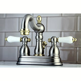 Heritage Two-Handle 3-Hole Deck Mount 4" Centerset Bathroom Faucet with Plastic Pop-Up