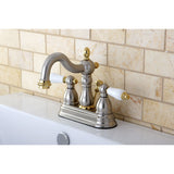 Heritage Two-Handle 3-Hole Deck Mount 4" Centerset Bathroom Faucet with Plastic Pop-Up