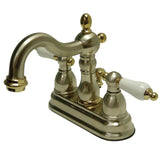 Heritage Two-Handle 3-Hole Deck Mount 4" Centerset Bathroom Faucet with Plastic Pop-Up