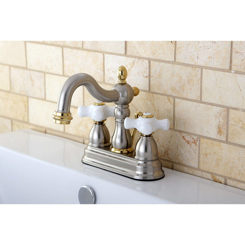 Heritage Double-Handle 3-Hole Deck Mount 4-Inch Centerset Bathroom Faucet with Pop-Up Drain