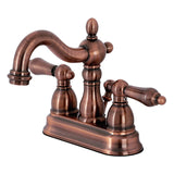 Heritage Two-Handle 3-Hole Deck Mount 4" Centerset Bathroom Faucet with Plastic Pop-Up