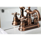 Heritage Two-Handle 3-Hole Deck Mount 4" Centerset Bathroom Faucet with Plastic Pop-Up