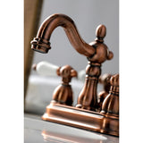 Heritage Two-Handle 3-Hole Deck Mount 4" Centerset Bathroom Faucet with Plastic Pop-Up