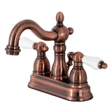 Heritage Two-Handle 3-Hole Deck Mount 4" Centerset Bathroom Faucet with Plastic Pop-Up