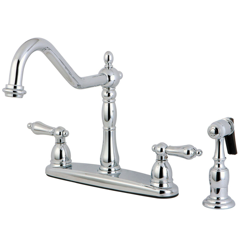 Heritage Two-Handle 4-Hole 8" Centerset Kitchen Faucet with Brass Sprayer