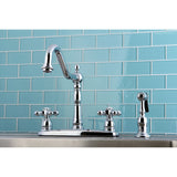 Heritage Two-Handle 4-Hole 8" Centerset Kitchen Faucet with Brass Sprayer