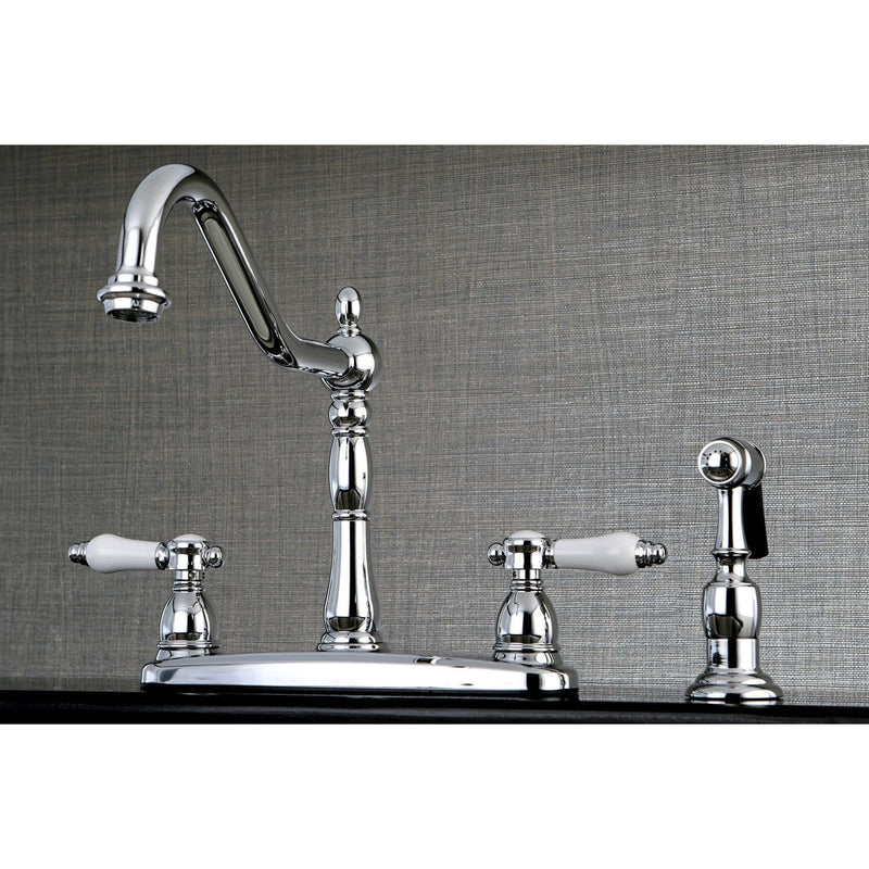 Bel-Air Two-Handle 4-Hole 8" Centerset Kitchen Faucet with Brass Sprayer