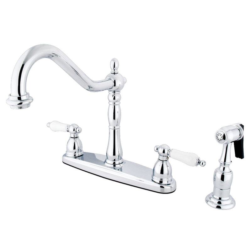 Heritage Two-Handle 4-Hole 8" Centerset Kitchen Faucet with Brass Sprayer