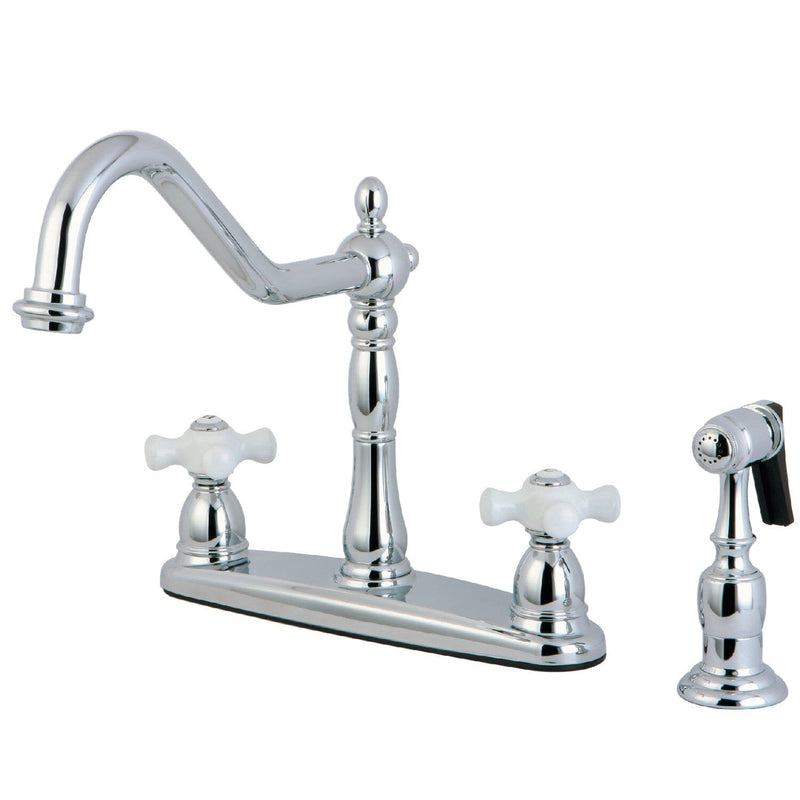 Heritage Two-Handle 4-Hole 8" Centerset Kitchen Faucet with Brass Sprayer