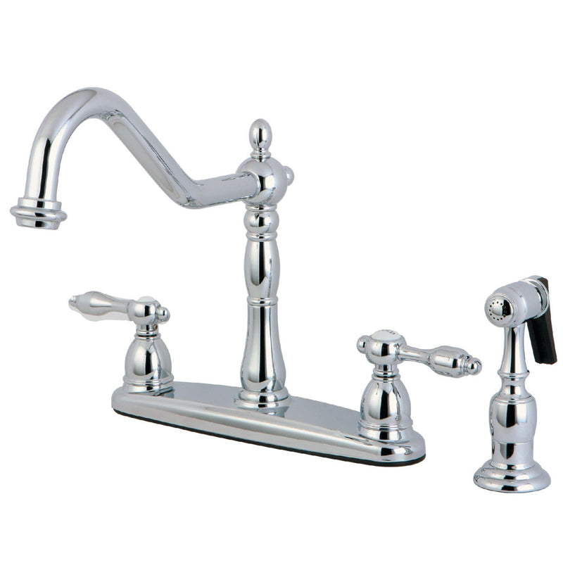 Tudor Two-Handle 4-Hole 8" Centerset Kitchen Faucet with Brass Sprayer