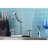French Country Two-Handle 4-Hole 8" Centerset Kitchen Faucet with Brass Sprayer