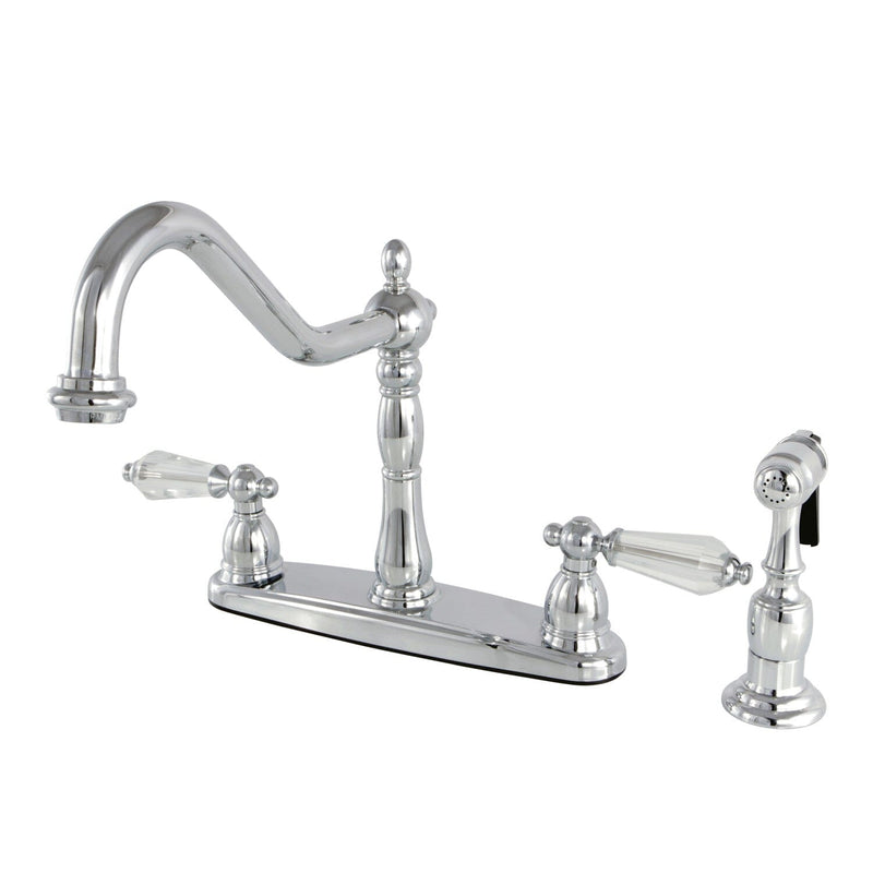 Wilshire Two-Handle 4-Hole 8" Centerset Kitchen Faucet with Brass Sprayer