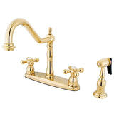 Heritage Two-Handle 4-Hole 8" Centerset Kitchen Faucet with Brass Sprayer
