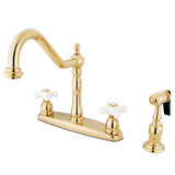 Heritage Two-Handle 4-Hole 8" Centerset Kitchen Faucet with Brass Sprayer