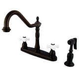 Heritage Two-Handle 4-Hole 8" Centerset Kitchen Faucet with Brass Sprayer