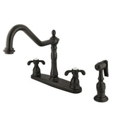 French Country Two-Handle 4-Hole 8" Centerset Kitchen Faucet with Brass Sprayer