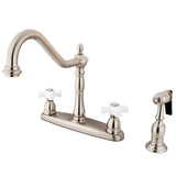 Heritage Two-Handle 4-Hole 8" Centerset Kitchen Faucet with Brass Sprayer