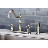 French Country Two-Handle 4-Hole 8" Centerset Kitchen Faucet with Brass Sprayer