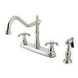 French Country Two-Handle 4-Hole 8" Centerset Kitchen Faucet with Brass Sprayer