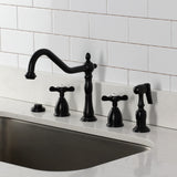 Essex Double-Handle 4-Hole Widespread Kitchen Faucet with Brass Sprayer
