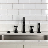 Essex Double-Handle 4-Hole Widespread Kitchen Faucet with Brass Sprayer