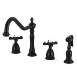 Essex Double-Handle 4-Hole Widespread Kitchen Faucet with Brass Sprayer