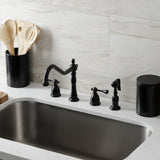 Heritage Double-Handle 4-Hole Widespread Kitchen Faucet with Brass Sprayer