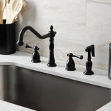 Heritage Double-Handle 4-Hole Widespread Kitchen Faucet with Brass Sprayer