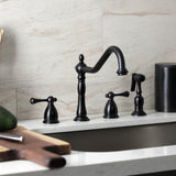 Heritage Double-Handle 4-Hole Widespread Kitchen Faucet with Brass Sprayer