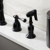 Heritage Double-Handle 4-Hole Widespread Kitchen Faucet with Brass Sprayer