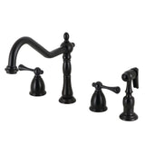Heritage Double-Handle 4-Hole Widespread Kitchen Faucet with Brass Sprayer
