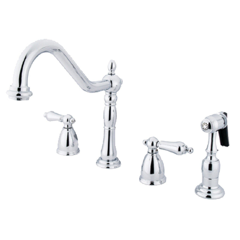 Heritage Double-Handle 4-Hole Widespread Kitchen Faucet with Brass Sprayer