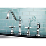 Essex Double-Handle 4-Hole Widespread Kitchen Faucet with Brass Sprayer