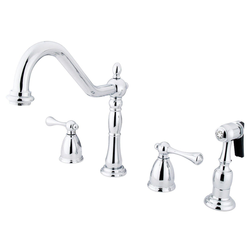 Heritage Double-Handle 4-Hole Widespread Kitchen Faucet with Brass Sprayer