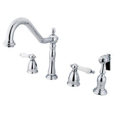 Heritage Double-Handle 4-Hole Widespread Kitchen Faucet with Brass Sprayer