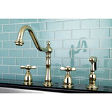 Essex Double-Handle 4-Hole Widespread Kitchen Faucet with Brass Sprayer