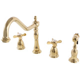 Essex Double-Handle 4-Hole Widespread Kitchen Faucet with Brass Sprayer