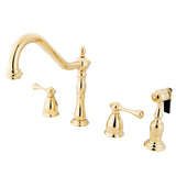 Heritage Double-Handle 4-Hole Widespread Kitchen Faucet with Brass Sprayer
