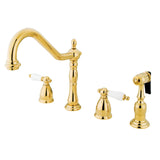 Heritage Double-Handle 4-Hole Widespread Kitchen Faucet with Brass Sprayer