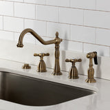 Essex Double-Handle 4-Hole Widespread Kitchen Faucet with Brass Sprayer