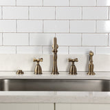 Essex Double-Handle 4-Hole Widespread Kitchen Faucet with Brass Sprayer